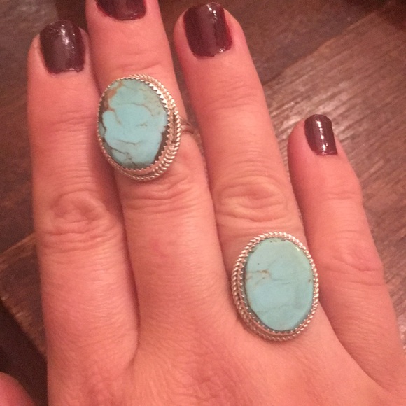 Jewelry - Sterling silver turquoise rings size 8